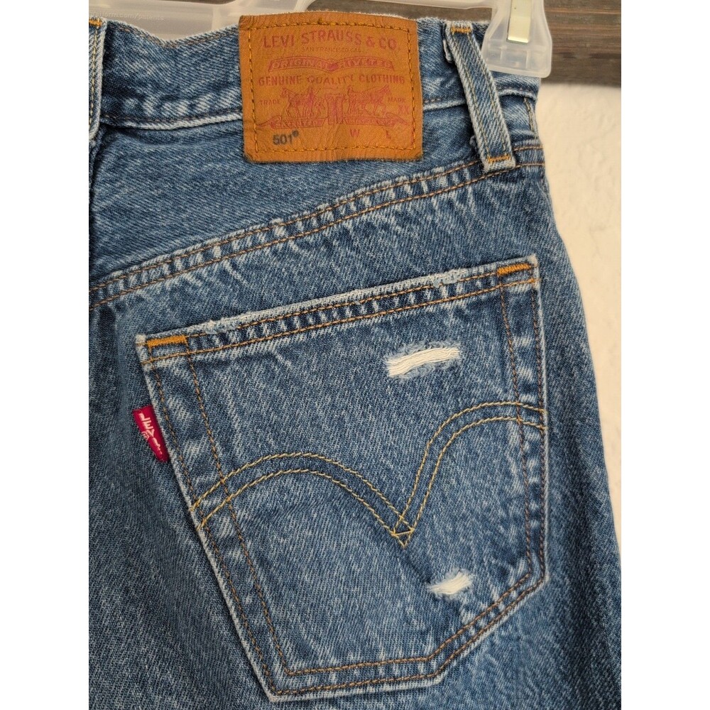 Levi’s 501 Original Crop Distressed Button Fly Jeans - Size 23x26 - Picture 10 of 11